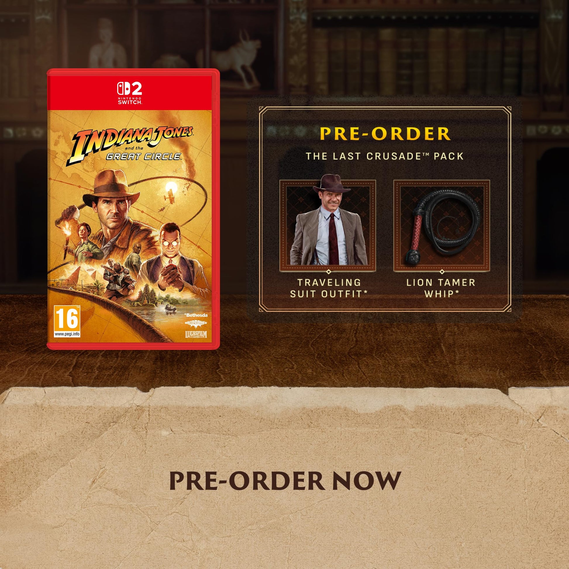 Nintendo Switch game case for Indiana Jones and the Great Circle, featuring Indiana Jones in adventure attire from Xbox brand.