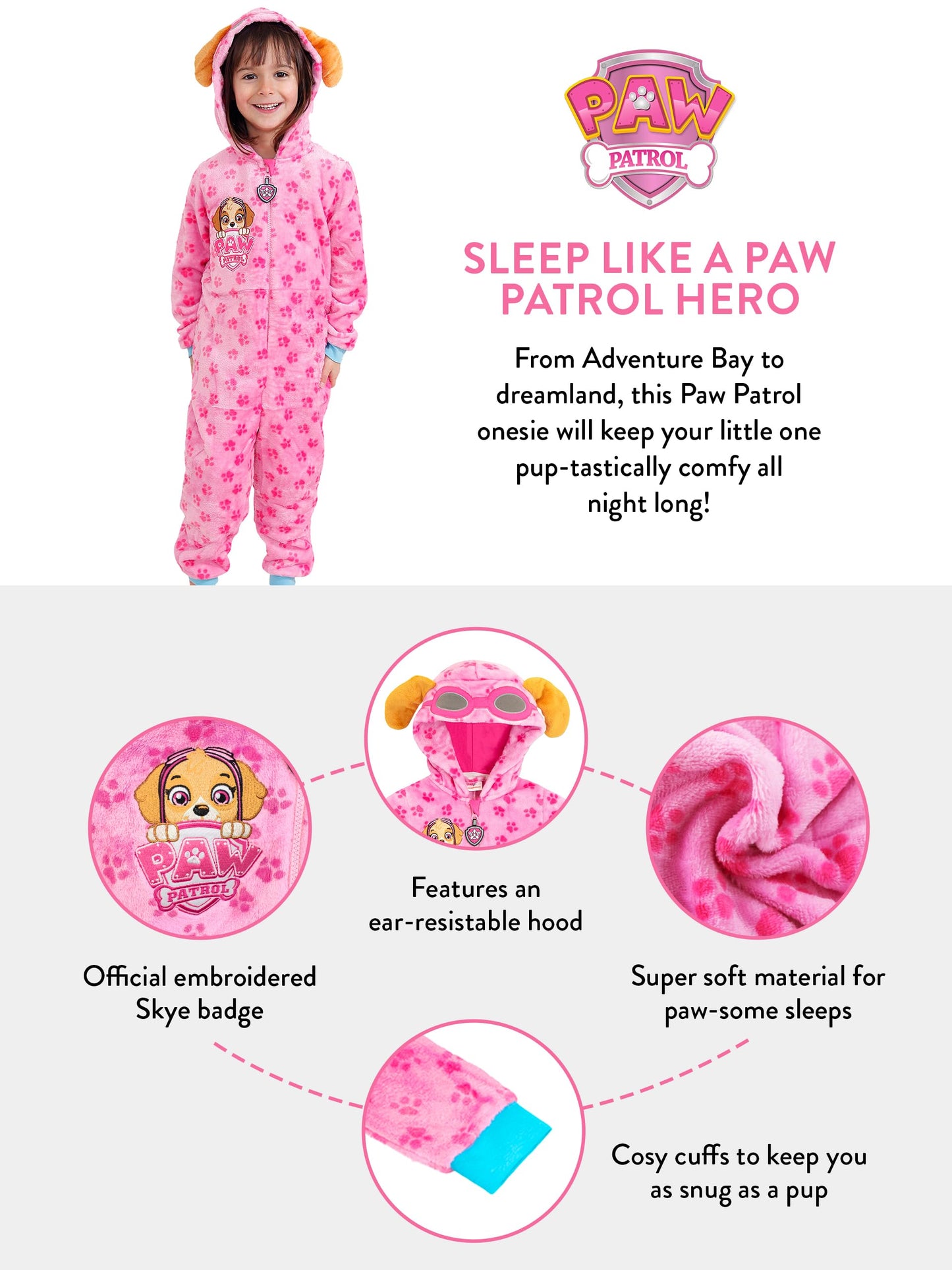 Paw Patrol Onesie | Skye Girls Onesie | Fleece Pyjamas Pink Age 4 to 5 Years