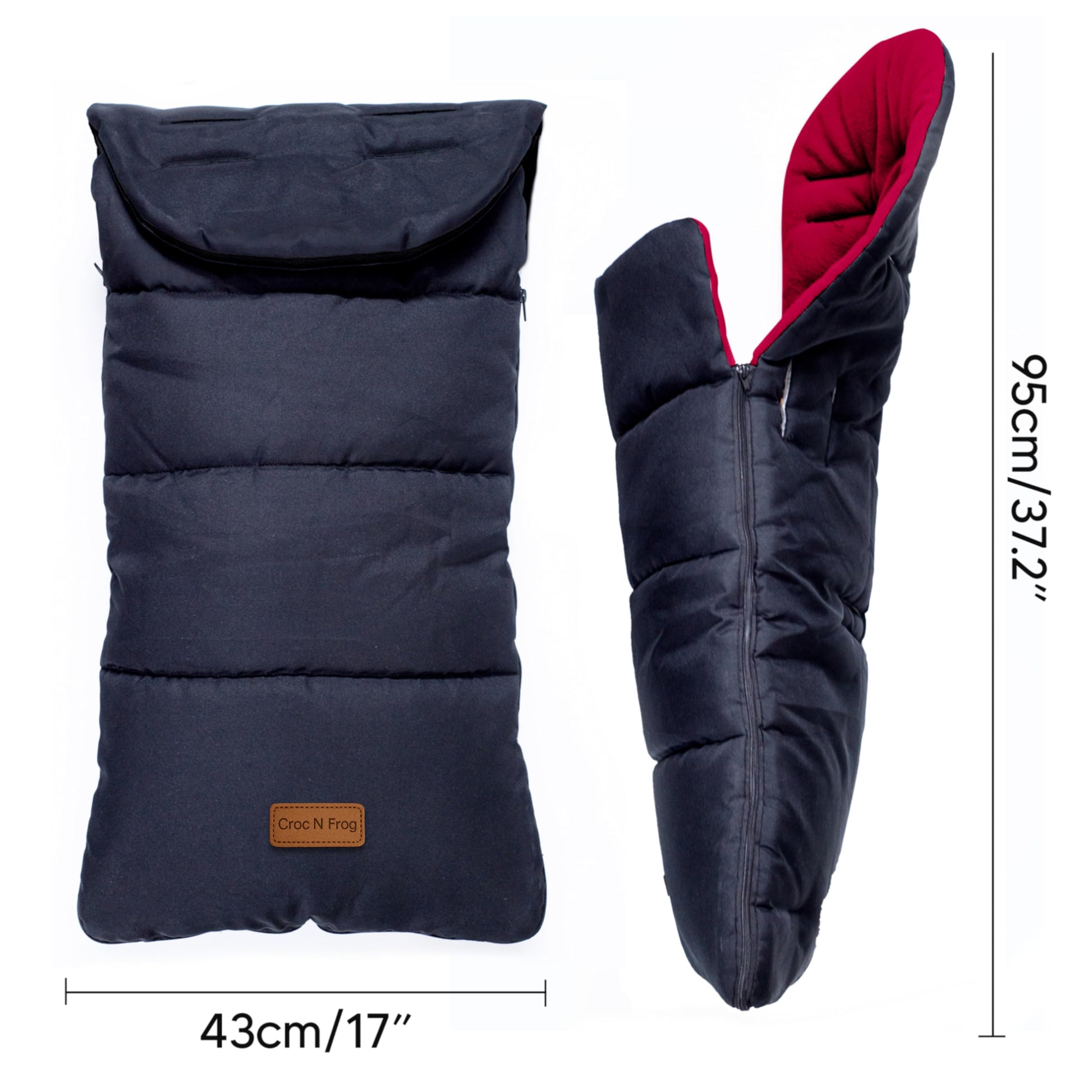 Croc N Frog universal baby bunting footmuff with soft polar fleece, water-proof, wind-proof, designed for strollers and prams.
