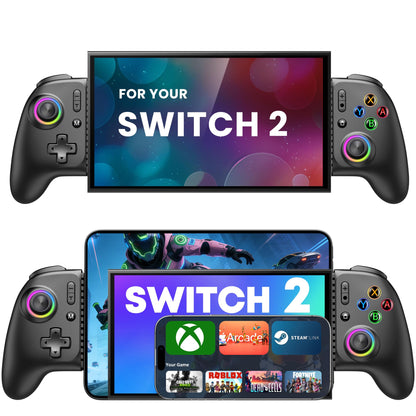 Fanxieast Handheld Switch 2 Pro Controller with wireless design, full-size joystick, Turbo, vibration, RGB lighting for Nintendo Switch2/OLED