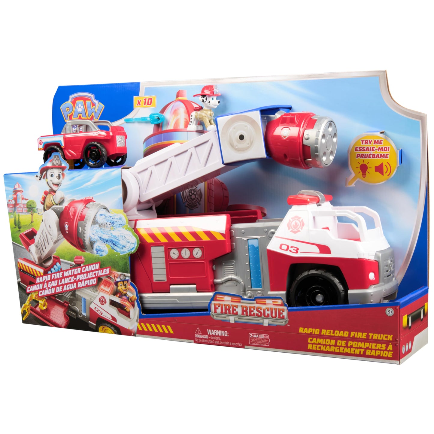 Paw Patrol Fire Rescue: Rapid Reload Fire Truck with Marshall Figure, Quick-Fire Launcher, Lights and Sounds, Kids Toys for Boys and Girls Ages 3 and Up