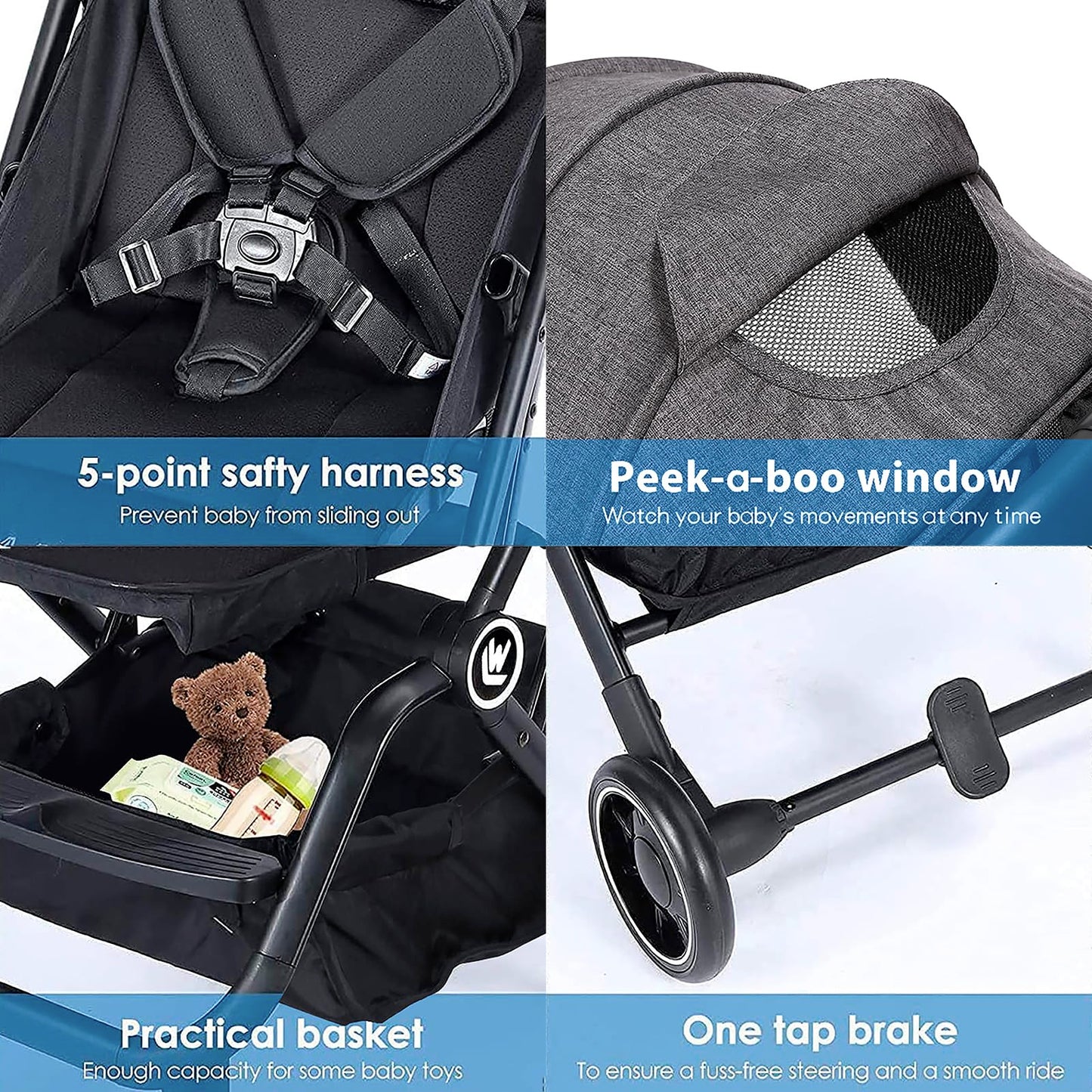 Wheelive Lightweight Baby Stroller, One Hand Easy Fold Compact Travel Pushchair with Cup Holder & Oversize Basket, Sleep Shade - Infant Buggy for Airplane Travel and More