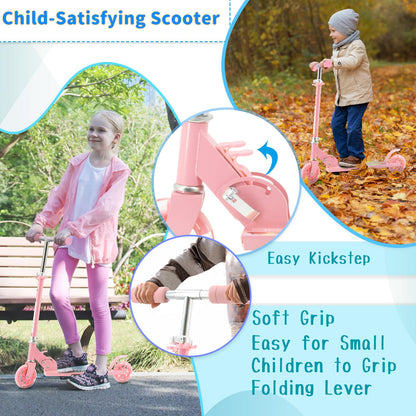 TENBOOM Scooter for Kids Ages 4-7, Boys & Girls - LED Light Up Wheels, 2-Wheel Kick Scooter with Adjustable Handlebar & Rear Brake, Candy Pink