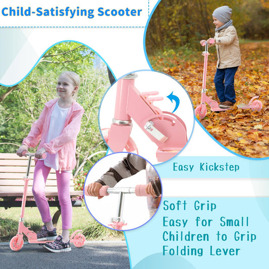 TENBOOM Scooter for Kids Ages 4-7, Boys & Girls - LED Light Up Wheels, 2-Wheel Kick Scooter with Adjustable Handlebar & Rear Brake, Candy Pink
