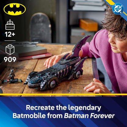 LEGO DC Batman Forever Batmobile toy with opening cockpit, detailed interior, and minifigure for fans aged 12 and up.
