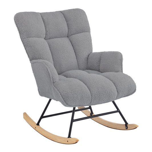Aunekiv Rocking Chair for Nursery, Teddy Upholstered Glider Nursing Chair for Adults, Comfy Rocking Armchair Indoor for Living Room Bedroom, Darkgrey