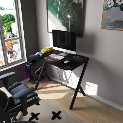 DEILALY 90 CM Width Gaming Desk Carbon Fiber Surface Gamer Table Computer Gamer Desk with Monitor Shelf Study Desk Work Station PC Table Carbon Steel Leg Corner