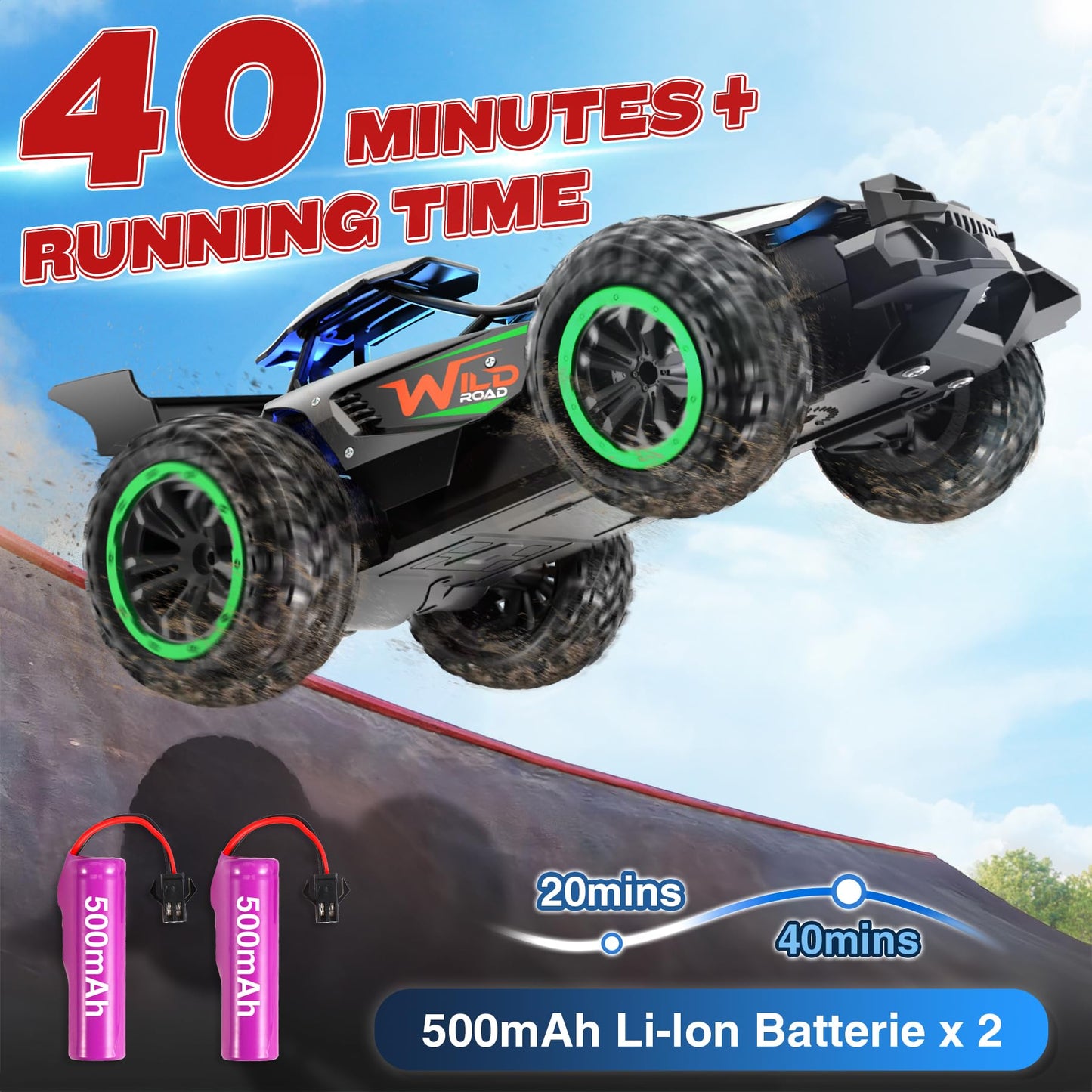 Perbabe RC Car Remote Control Cars, 2.4GHz 20+KM/H High Speed Radio Controlled Cars 2WD RTR All Terrain Off-Road Race Car with Rechargeable Battery Toy Gifts for Kids Boys Girls 3 4 5 6 7 8 9 10