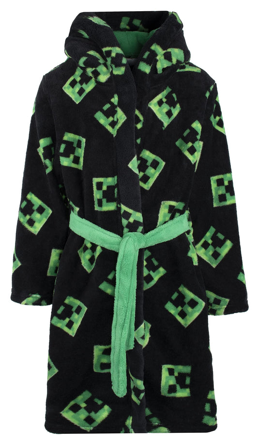 Minecraft - Dressing Gown Kids Fleece Hooded with Creeper Design Official Merchandise Boys Gowns for Boys' Sleepwear & Robes Age 7-8 Years, Black