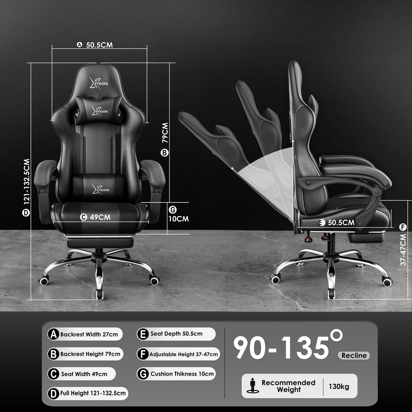 Black Blisswood gaming chair with ergonomic design, high back, footrest, headrest, lumbar support, and height adjustment for comfort