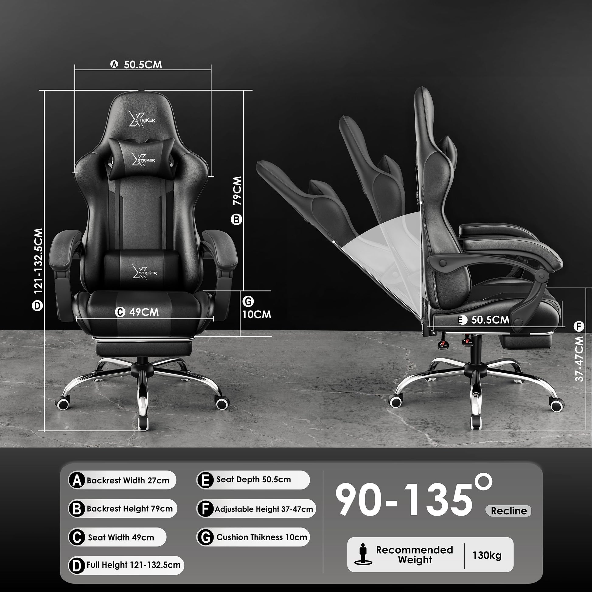 Black Blisswood gaming chair with ergonomic design, high back, footrest, headrest, lumbar support, and height adjustment for comfort