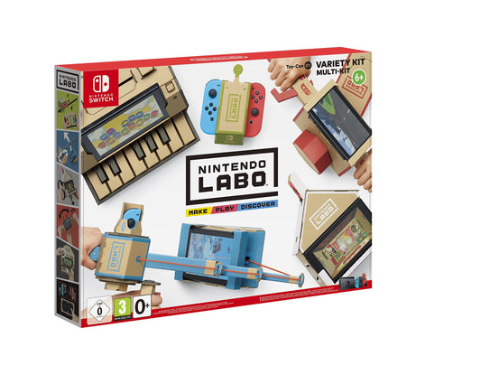 Nintendo Labo Variety Kit with colorful cardboard creations and accessories designed for interactive gaming and creative building.