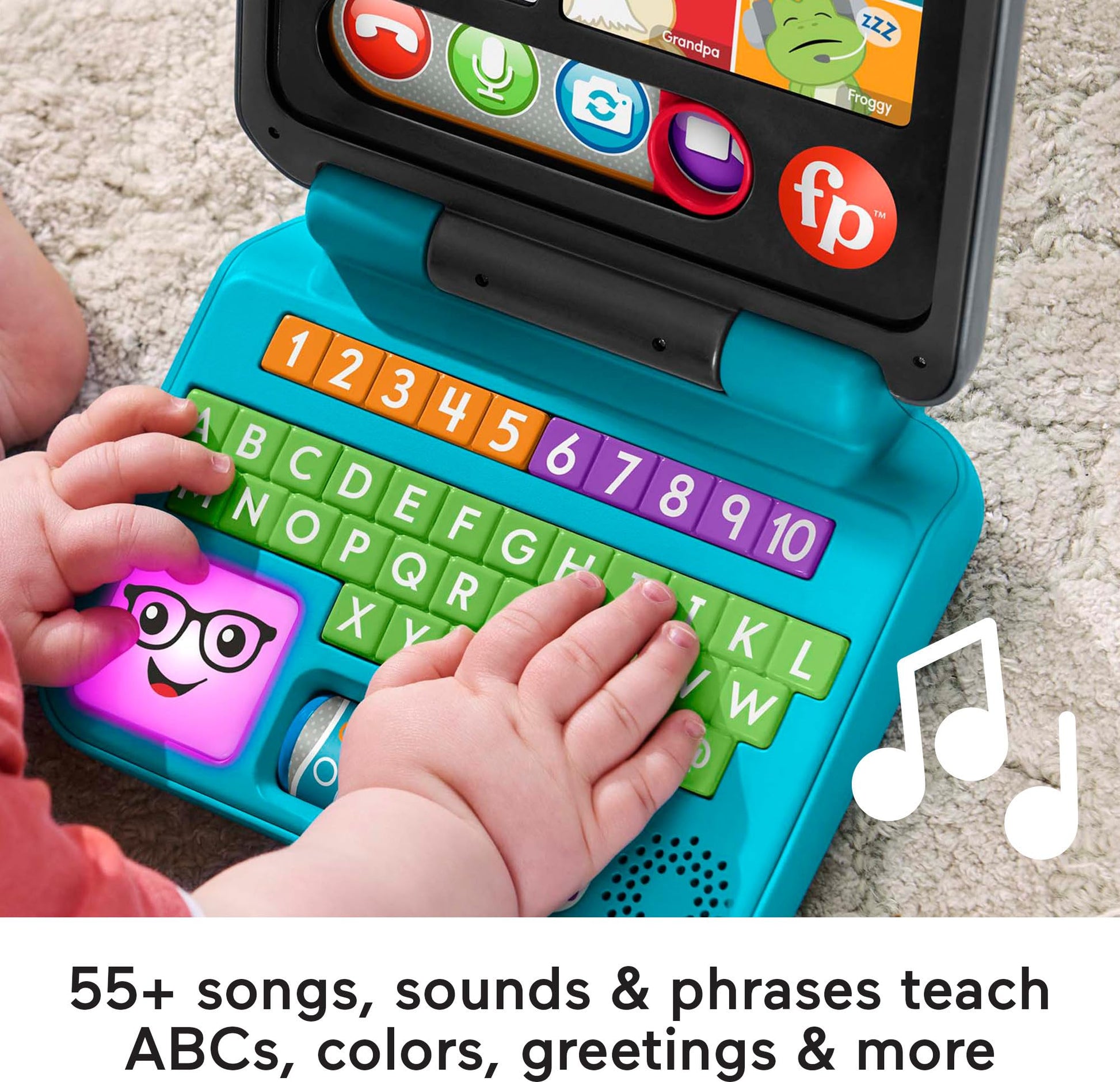 Fisher-Price Laugh & Learn Let's Connect Laptop electronic toy for infants with colourful buttons and Smart Stages learning content.