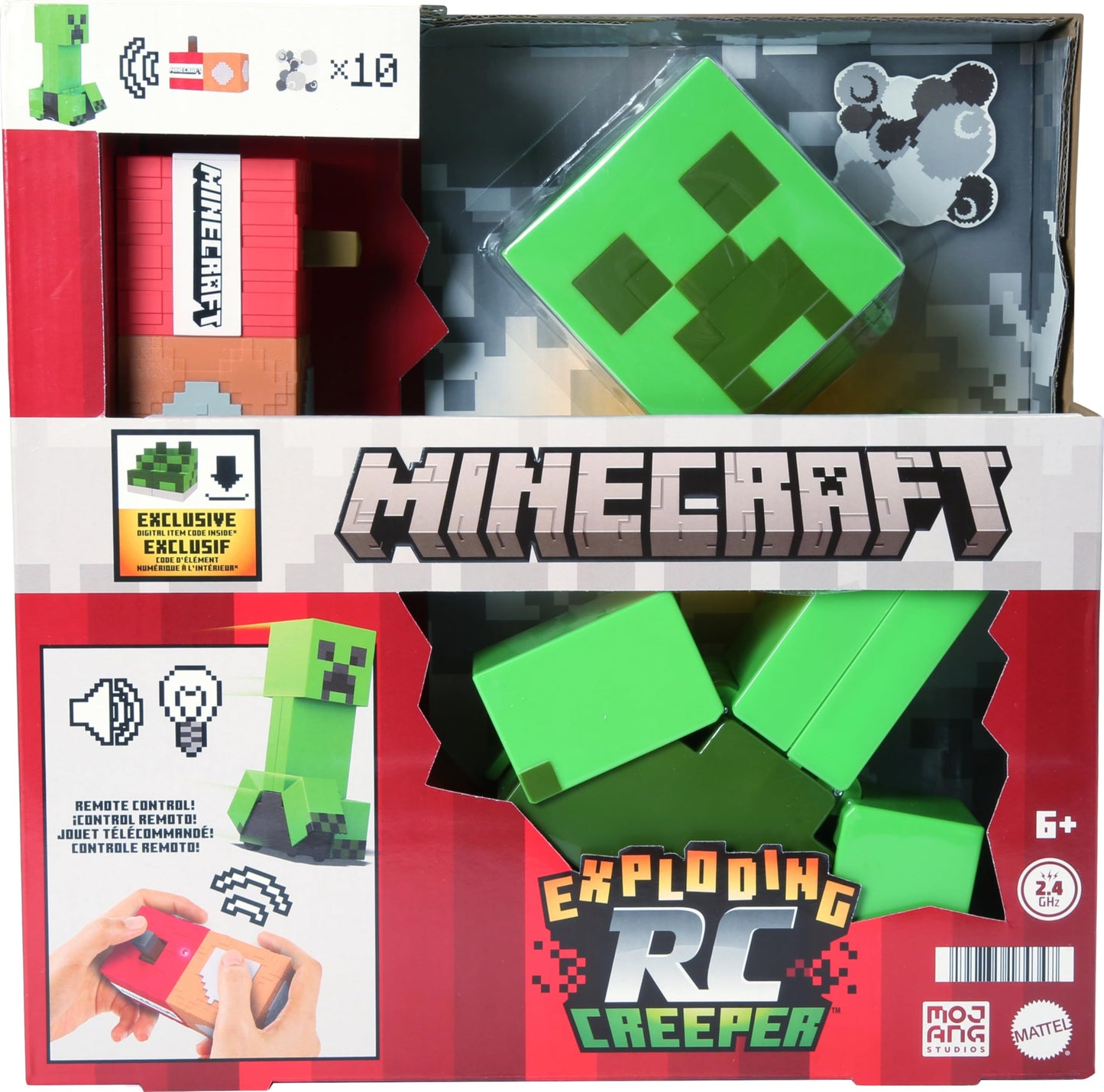 Mattel Minecraft Exploding RC Creeper with Lights & Sounds, 10 Explosion Particles, Game-Authentic Movement & DLC Code, HRR48