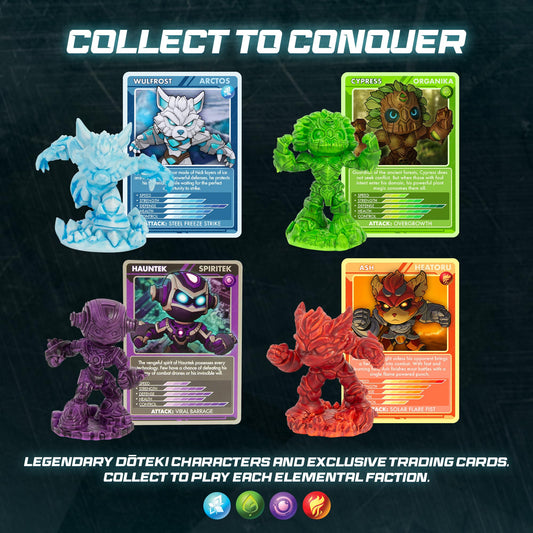 Doteki Battle Set Organika, Multiplayer Action Game for Kids with High-Speed Battle Controller, 4 Elemental Factions, Collectable Champions, Health Key, Custom Arena, Ages 8+