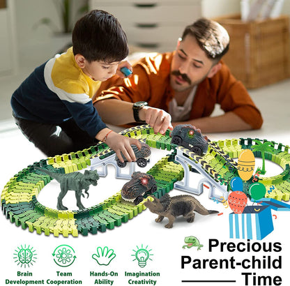 Dinosaur Race Track Toys,Create A Dinosaur World Road Race for Kids Toys,Flexible Track Playset and 2 Cool Dinosaurs Car for 3 4 5 6 7 8 Year Old Boys Girls Gift