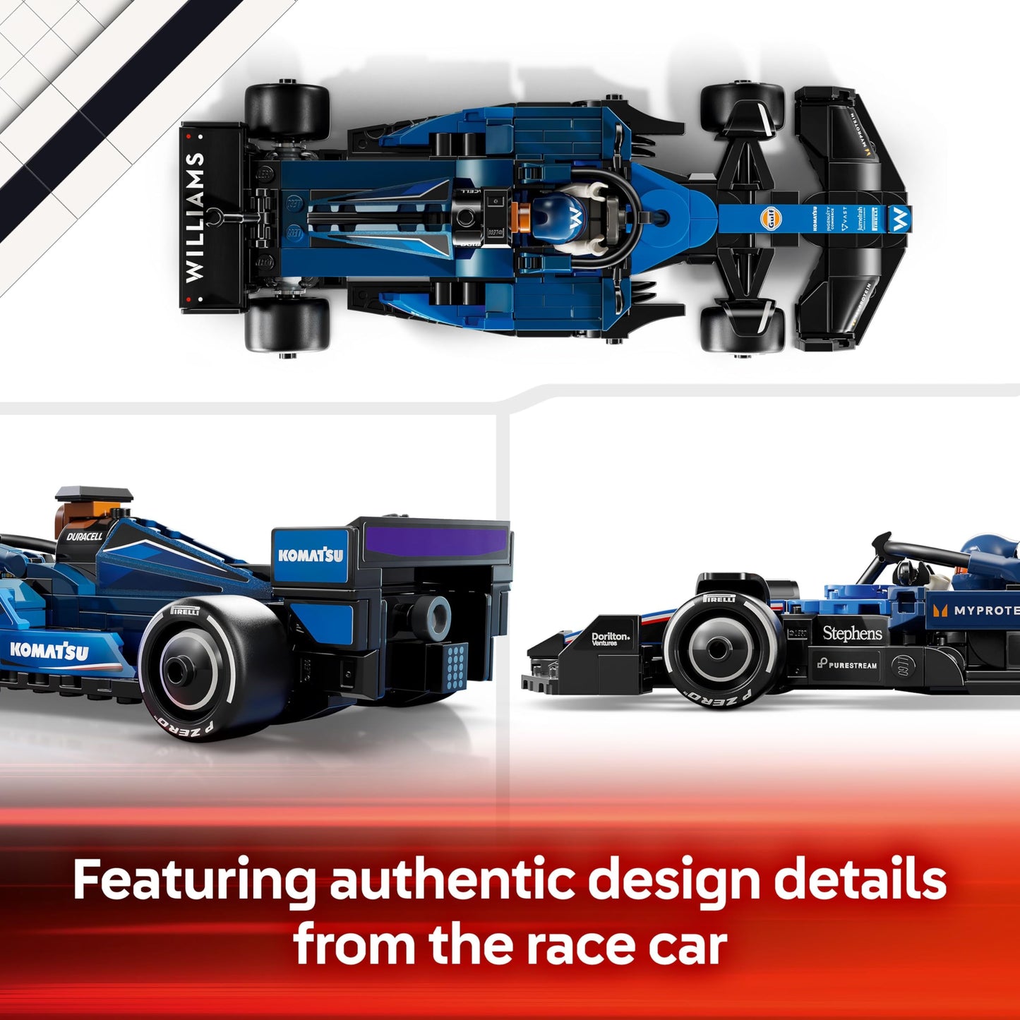 LEGO Speed Champions Williams Racing FW46 F1 race car toy with collectible minifigure, perfect for motorsport fans.