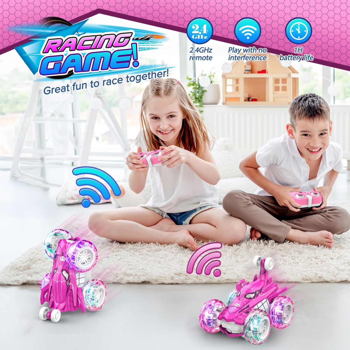 Dreamlandia Toys for 3-12 Year Old Girls Gifts, Remote Control Cars Girls Toys age 3-8 Birthday Presents Christ Mas Gifts for Kids Outdoor Garden Games, Unicorn RC Stunt Car with LED Light