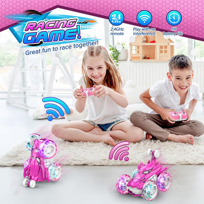 Dreamlandia Toys for 3-12 Year Old Girls Gifts, Remote Control Cars Girls Toys age 3-8 Birthday Presents Christ Mas Gifts for Kids Outdoor Garden Games, Unicorn RC Stunt Car with LED Light
