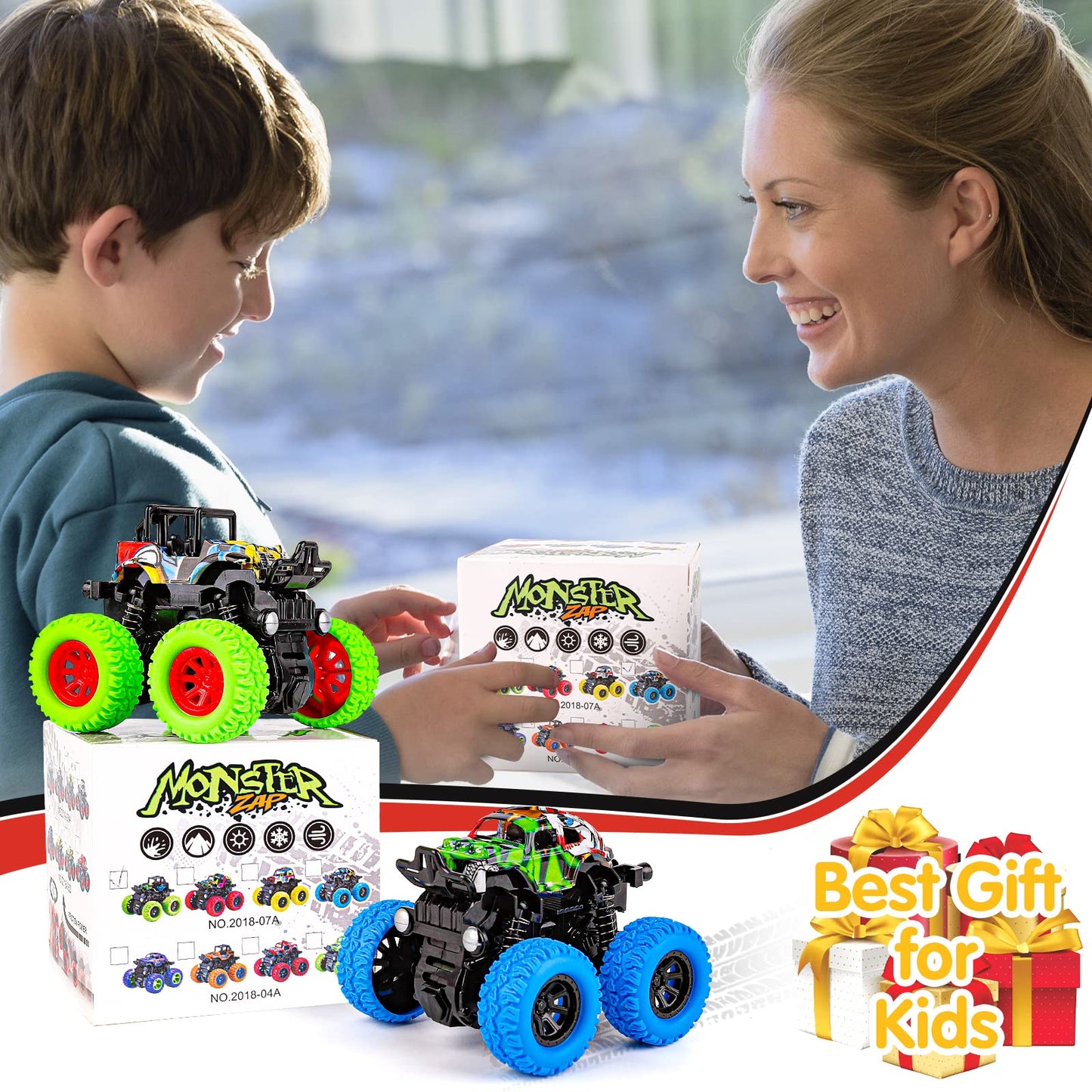 m zimoon Monster Inertia Truck, 2 Pack Off-road Vehicle Toy Four-Wheel Race Cars with 360 Degree Rotation, Toddler Car Toys Birthday Gift for 3 4 5 6 7 8 year old Kids Boys Girls (Blue+Green)