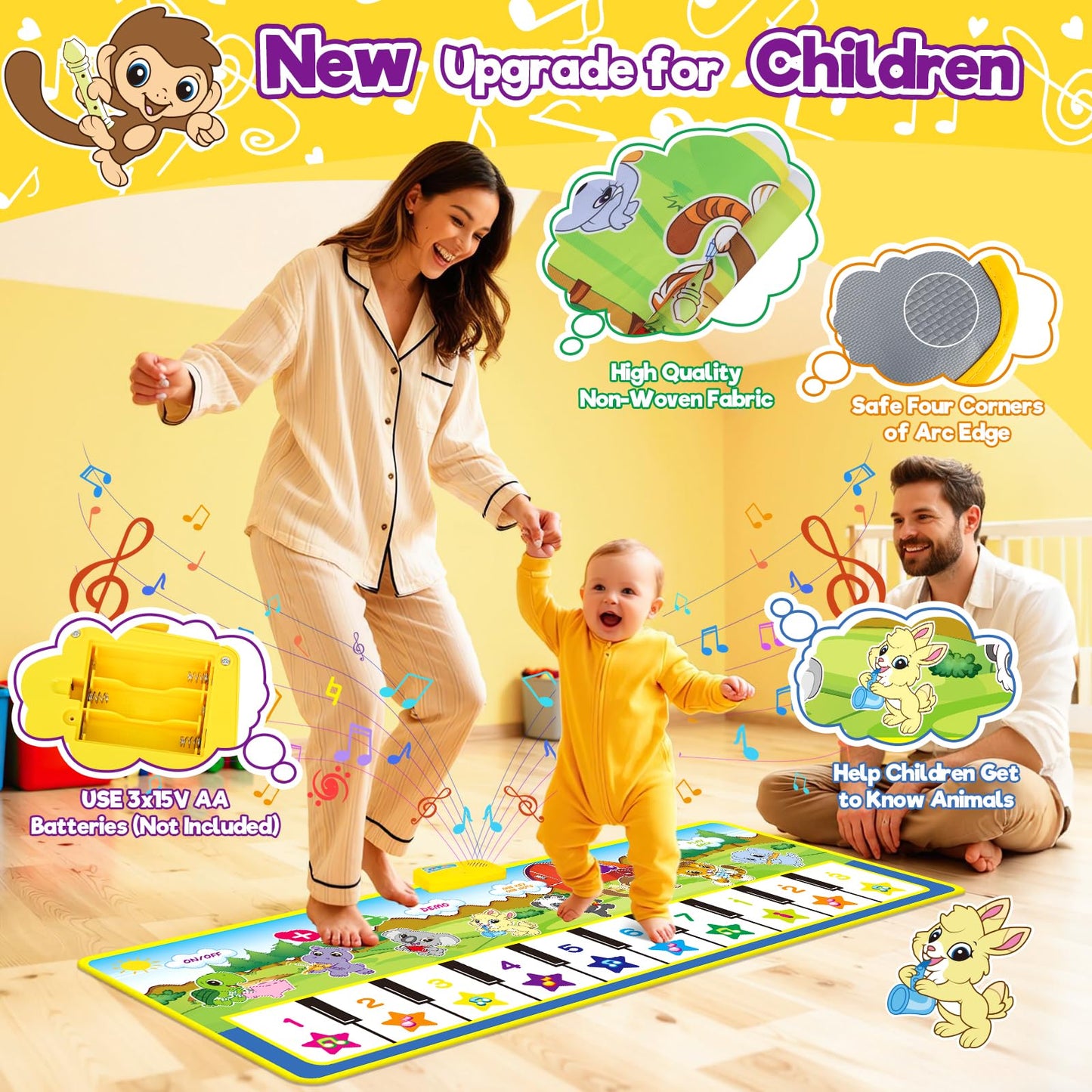 Foldable musical piano mat toy by m zimoon, featuring a 10-key keyboard and non-slip surface for toddlers to dance and play.