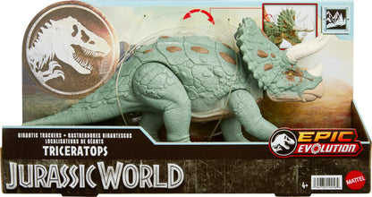 Jurassic World Gigantic Trackers Triceratops Dinosaur Action Figure, Large Species Toy, Headbutt Attack, Evolved Horn Feature, Digital Play, HTK79