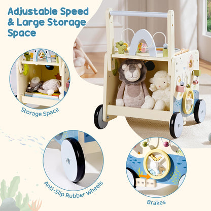 Robud wooden baby walker with adjustable height, magnetic fishing rod, and underwater themed activity center for toddlers 10-36 months.
