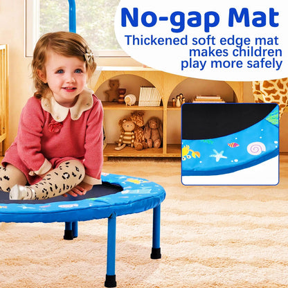 Forroby 36 Inch Kids Trampoline Height Adjustable with Handle,Steel Frame Foldable Toddler Sports Trampolines With Protective Cover,Mini Trampoline for Children Boys Girls Outdoor Indoor 3 Years+,Blue