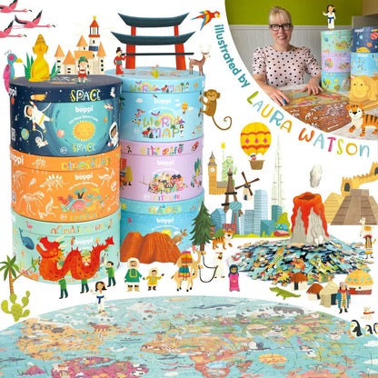 Boppi puzzles for 5+ year olds / 150 Piece Round Circle Jigsaw Puzzles for Kids Aged 5-8 Made with 100% Recycled Card – World Map