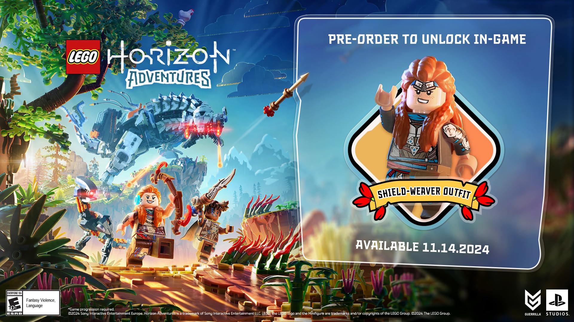 LEGO Horizon Adventures Nintendo Switch game case featuring colorful artwork and characters from the LEGO Horizon series.