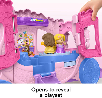 Fisher-Price Little People Toddler Toy Disney Princess Pull-Along Musical Carriage Playset with Figures for Pretend Play Kids Ages 18+ Months, JCW72