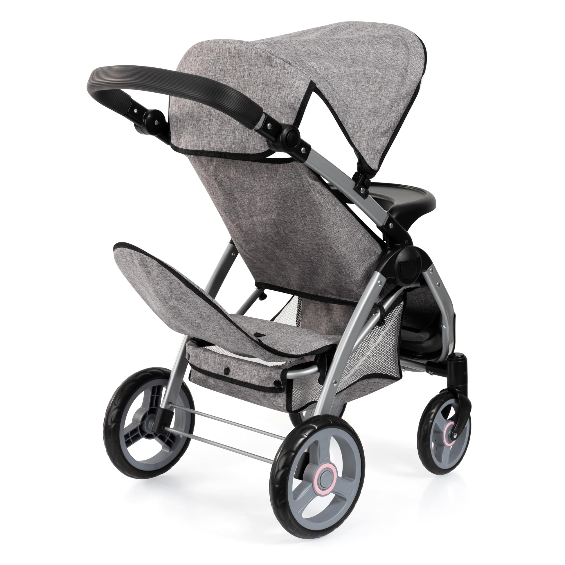 Bayer Twin Dolls Pram foldable double buggy with adjustable handle, basket, changing bag, suitable for 46cm dolls and children 3+ years