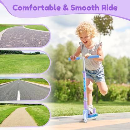 Scooter for Kids Ages 5-12 TONBUX Folding 2 Wheel Kids Scooter with Light Up Wheels & Stem & Deck, 3 Adjustable Height Handle, Lightweight Portable Kick Scooters for Girls Boys Toddler, up to 50kg
