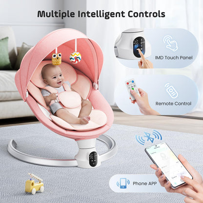 Aoykkii Electric Baby Bouncer Chair with Mobile App Control,Remote Control and IMD Touch Panel,Electric Baby Swing with 5 Swing Amplitudes 3-Stage Timer,Soft Padded Lamb Newborn Bouncer (Pink)