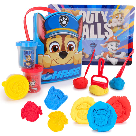 Toyland® 12 Piece Paw Patrol Chase Dough Bucket Activity Set - 3 Dough, 3 Cutters, 1 Roller, 3 Stamps, 1 Wipeable Play Screens & 1 Bucket - Arts & Crafts Toys
