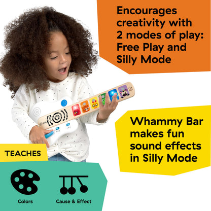 Baby Einstein baby musical toy guitar with light-up buttons, wooden body, and whammy bar for children aged 6 months and up.