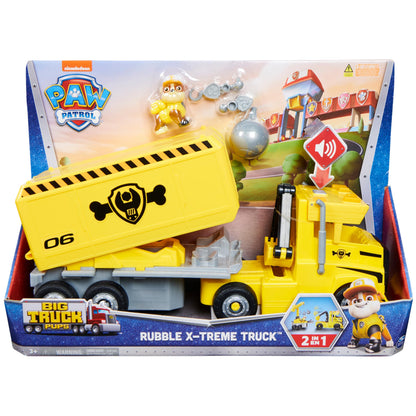 PAW Patrol, Rubble 2-in-1 Transforming X-Treme Truck with Excavator Toy, Crane Toy, Lights and Sounds, Action Figures, Kids’ Toys for Ages 3 and up