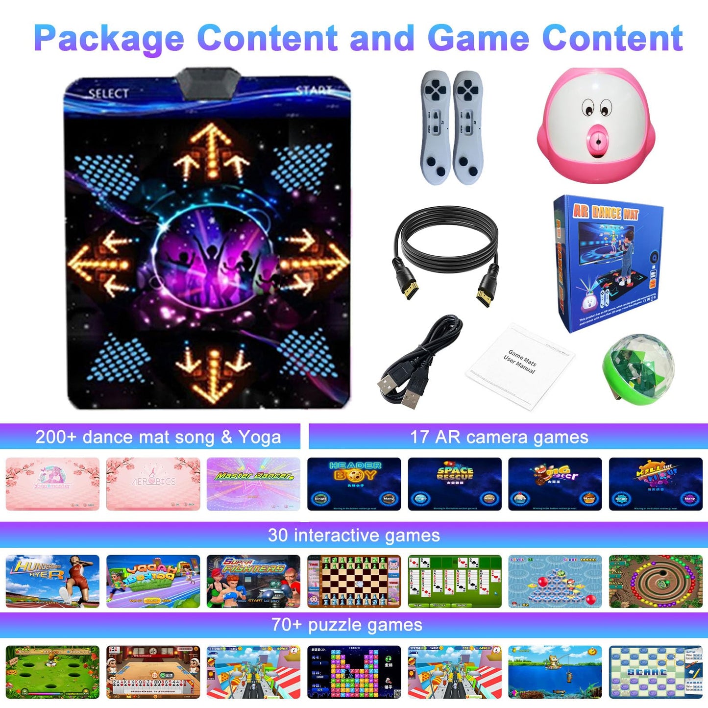 YRPRSODF electronic dance mat with colorful step pads, motion sensors, HD camera, and game modes for kids and adults.
