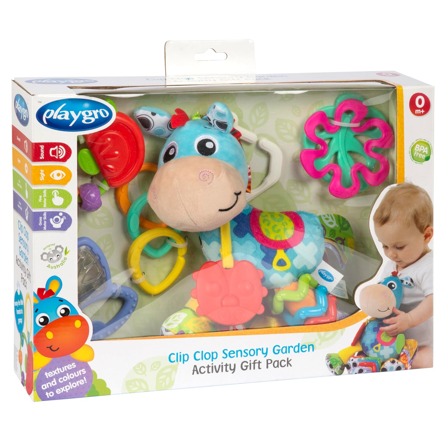 Playgro Clip Clop Sensory Garden Activity Gift Pack - Versatile Crib and Stroller Toys for Infants 0+ Months - STEM-Infused Learning for Teething & Sensory Development