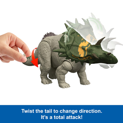 Mattel Jurassic World Rebirth Wild Roar Dinosaur Toy, Spiclypeus Posable Figure, Tail-Controlled Head Butt & Thrash Attack & Sound, Digital Play, JGB89