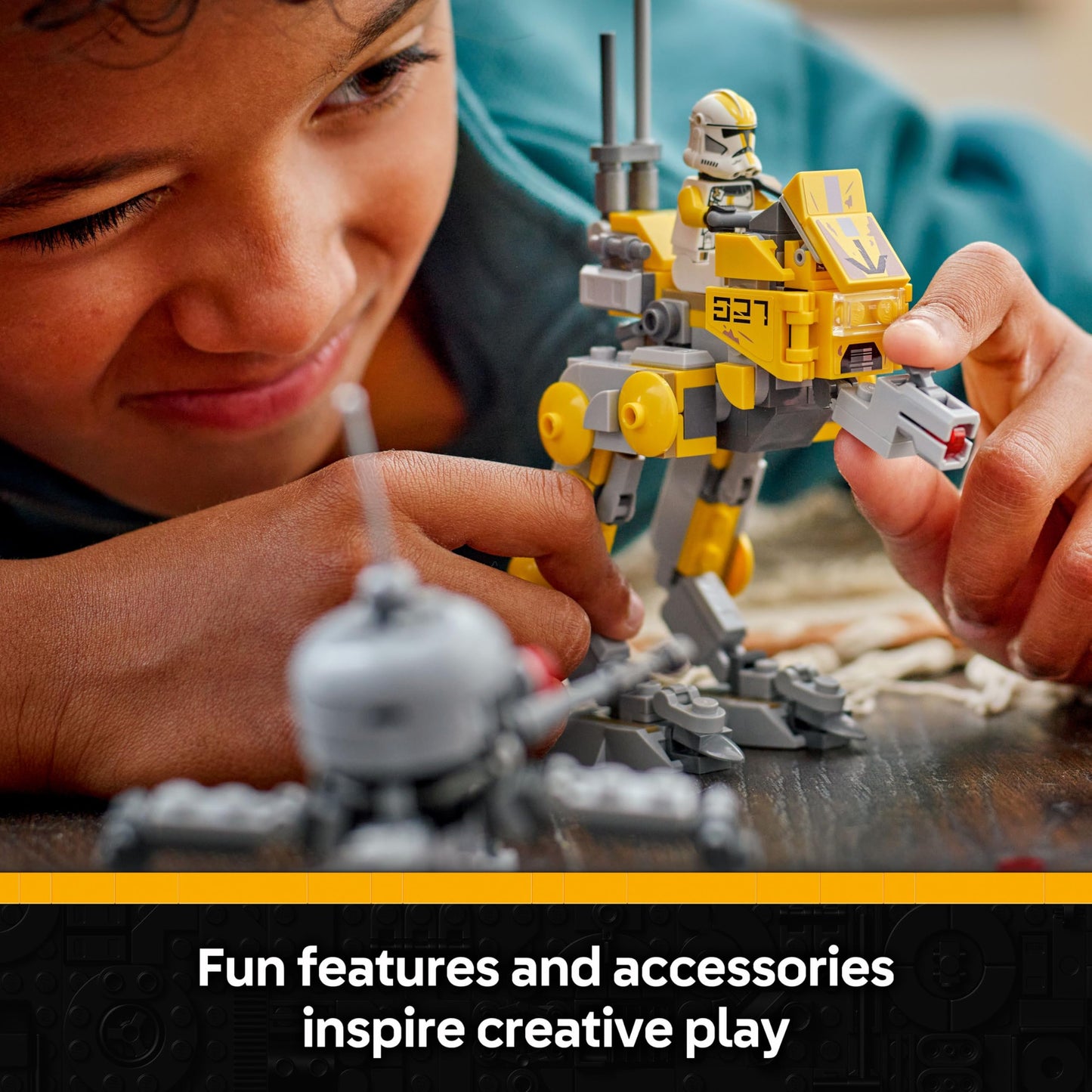LEGO Star Wars 75431 327th Star Corps Clone Troopers Battle Pack with minifigures and AT-RT in action pose.