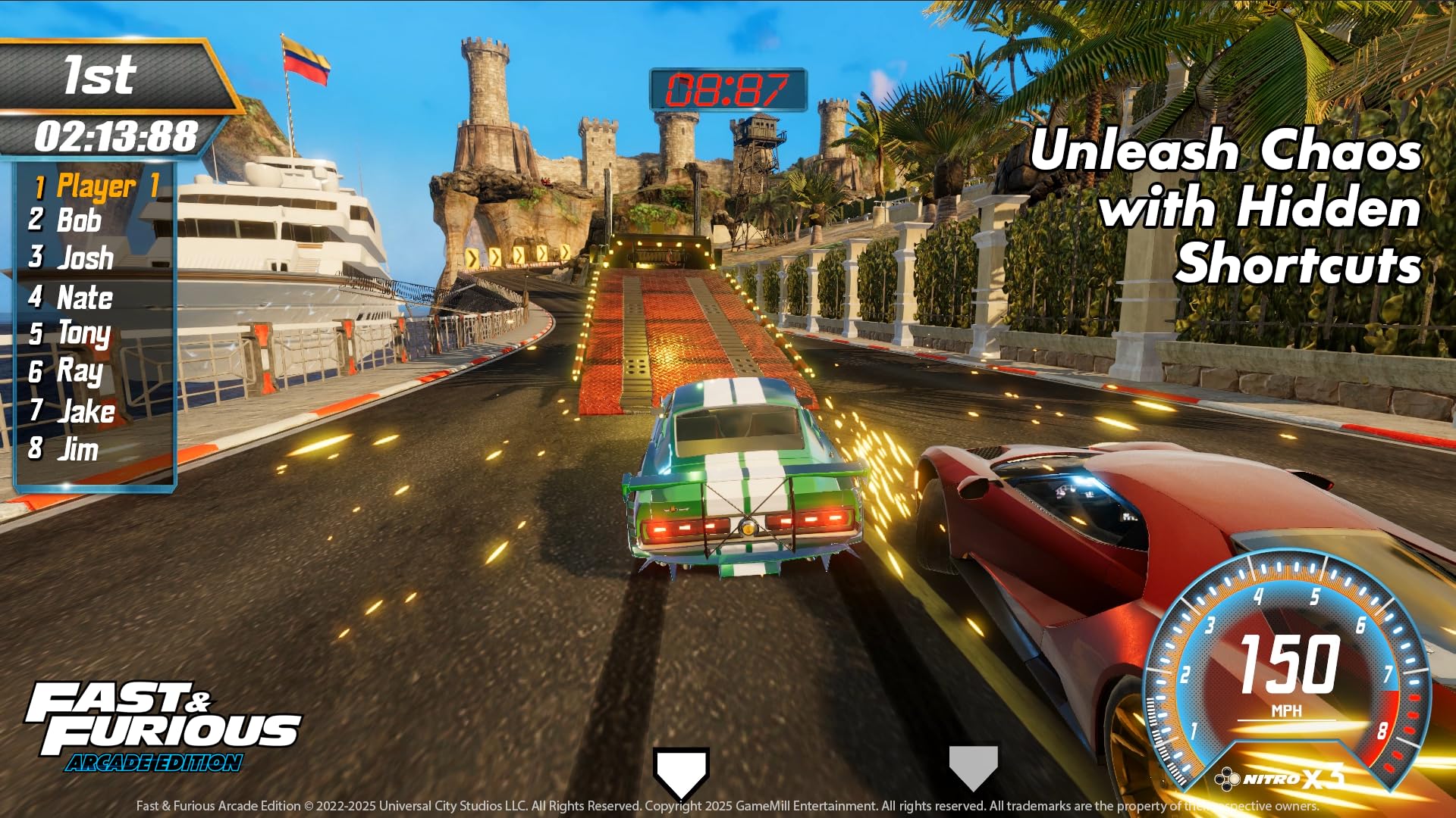 Fast & Furious Arcade Edition Nintendo Switch game cartridge with cover art featuring racing cars and vibrant graphics.