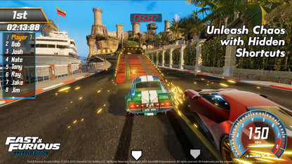 Fast & Furious Arcade Edition Nintendo Switch game cartridge with cover art featuring racing cars and vibrant graphics.