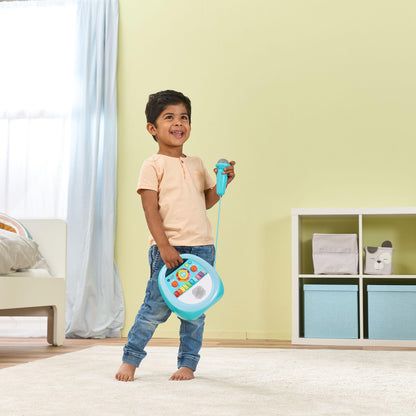 VTech My First Music Player with colorful buttons and microphone, designed for kids' karaoke fun and musical learning.
