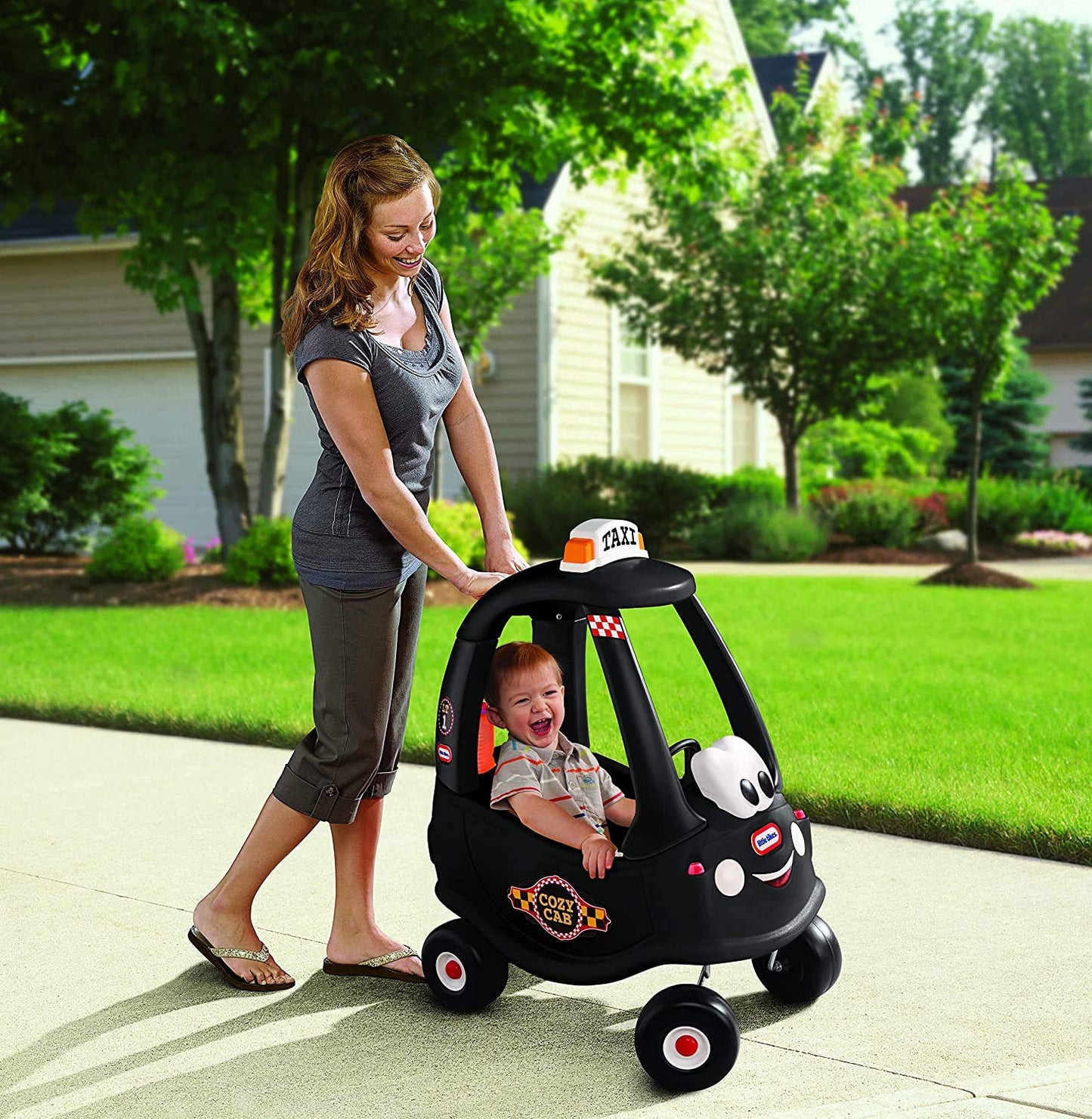 Little Tikes Black Cab Cozy Coupe Car - Ride-On with Real Working Horn, Clicking Ignition Switch, & Fuel Cap