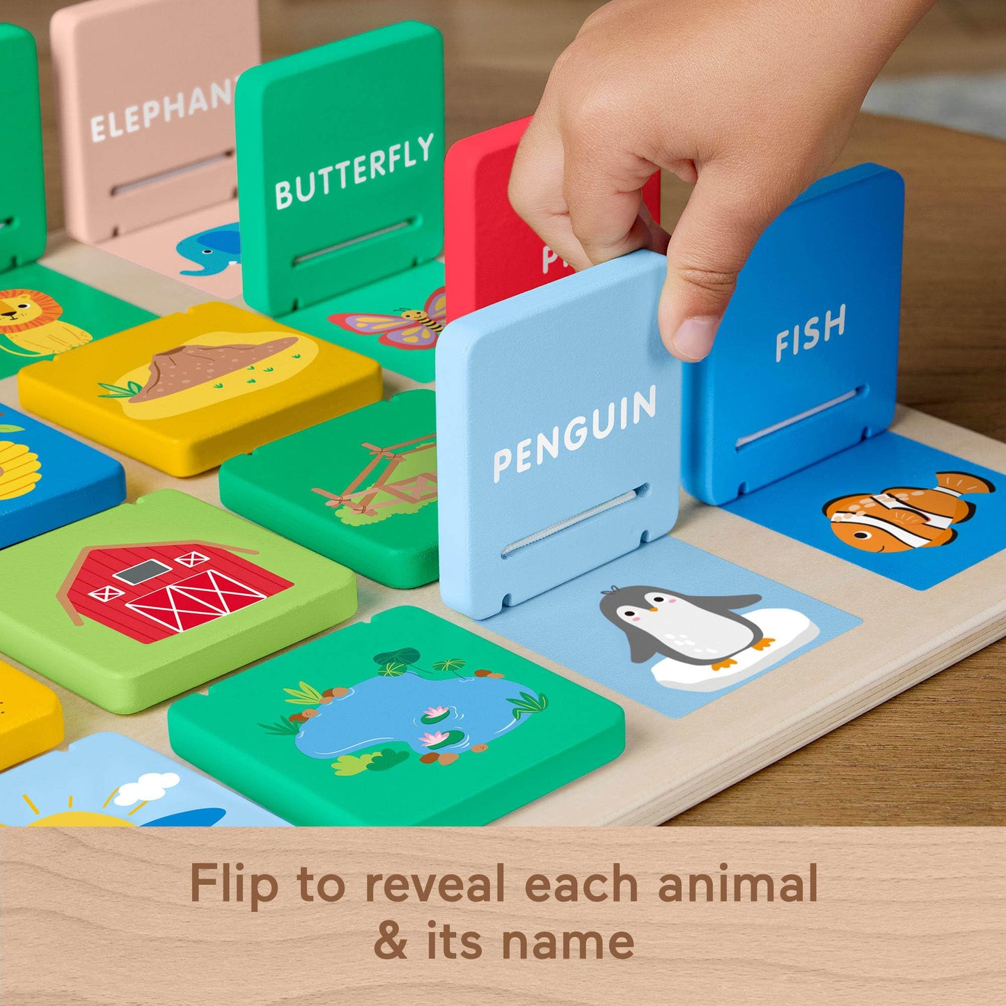 Fisher-Price Wood Preschool Toy Lift & Reveal Board for early learning, fine motor skills, and developmental play for kids ages 3+
