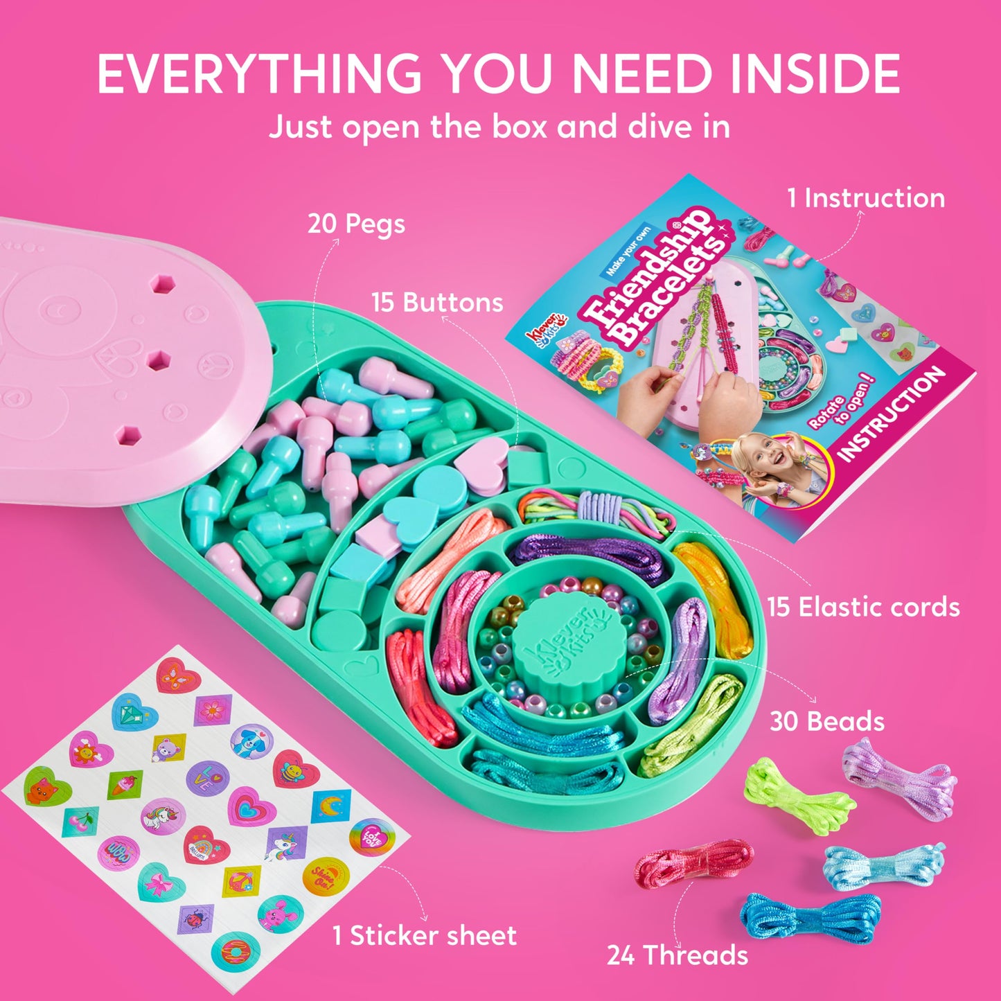Klever Kits Friendship Bracelet Making Kit Toys, Ages 8-12 Year Old Girls Gifts,Arts and Crafts String Maker Tool,Bracelet DIY,Kids Travel Activity Set,Birthday Present for Girl