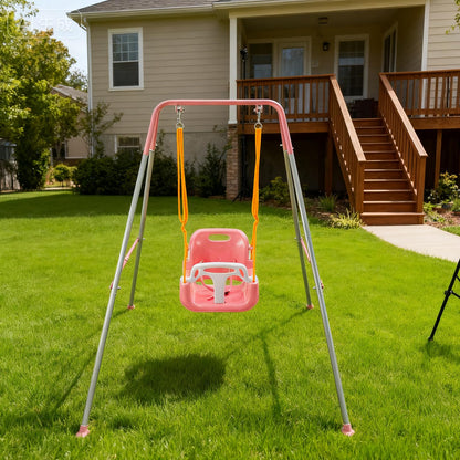 SUNNYNEST Toddler Swing Heavy-Duty Kid Swing with Safety Harness 158CM Folding Swing Set Outdoor Garden or Home Play Equipment Children Indoor Swings for 3-in-1 Toddler Swing Set (Pink)
