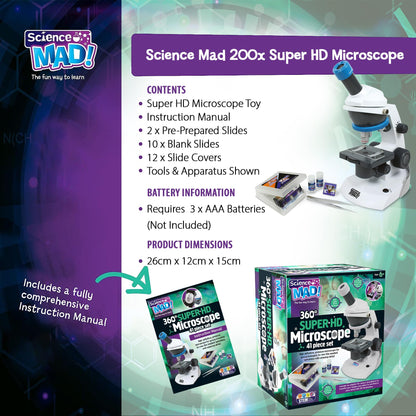 Science Mad microscope and telescope combo set for kids, includes 15x telescope with tripod and 100x microscope for ages 6+