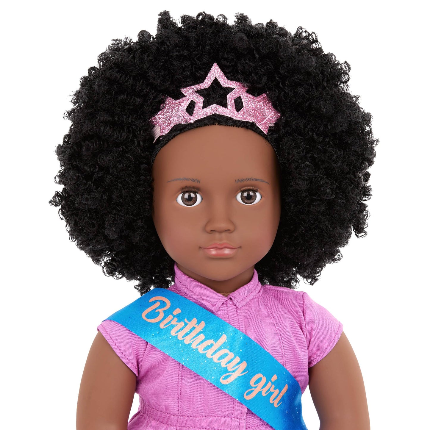 18-inch Our Generation Khelani doll in birthday party outfit with colorful accessories for imaginative play.